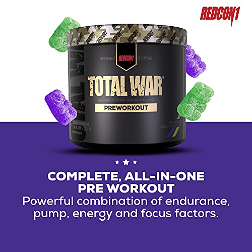 Redcon1 - Total War - Preworkout - All New Travel Size (15 Servings) Boost Energy, Increased Lasting Endurance, Citrulline Malate, Beta-Alanine, Keto Friendly, (Sour Gummy)