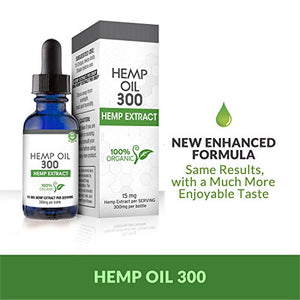 Hemp Oil for Pain, Anxiety & Stress Relief - 300mg - 100% Organic Hemp Extract Drops - Natural Anti-Inflammatory, Joint Support Helps with Better Sleep & Mood - Grown and Made in USA - with MCT Oil