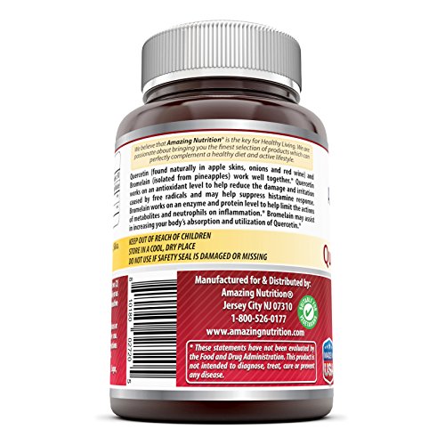 Amazing Formulas Quercetin 800 Mg with Bromelain 165 Mg, Veggie Capsules (Non-GMO,Gluten Free,Vegan) - Supports Heart & Joint Health, Energy Production, Respiratory Health, Inflammatory Response