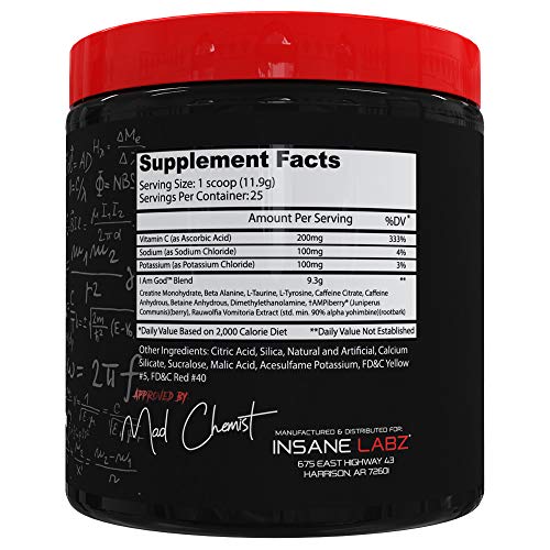 Insane Labz I am God Pre Workout, High Stim Pre Workout Powder Loaded with Creatine and DMAE Bitartrate Fueled by AMPiberry, Energy Focus Endurance Muscle Growth,25 Srvgs,Thou Shalt Not Covet Orange