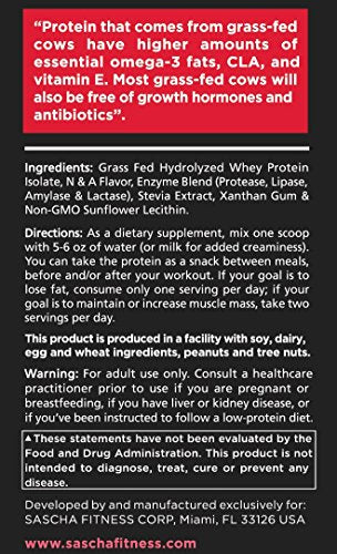Sascha Fitness Hydrolyzed Whey Protein Isolate,100% Grass-Fed (2 Pounds, Strawberry)