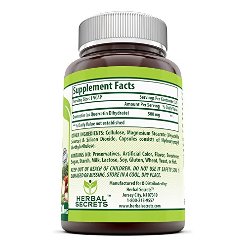 Herbal Secrets Quercetin 500 Mg Veggie Capsules (Non-GMO) - Supports Healthy Ageing, Cardiovascular Health, and Immune Health* (120 Count)