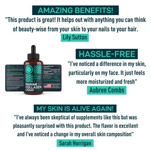 Marine Liquid Collagen Peptides Supplement - 1,000mg Hydrolyzed Marine Collagen Plus 10mg Hyaluronic Acid - Wild Fuel Hair, Skin, Nail, Joint Support - Natural Lemon Lime Flavor - 1-Month, 2 oz