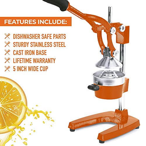 Zulay Professional Citrus Juicer - Manual Citrus Press and Orange Squeezer - Metal Lemon Squeezer - Premium Quality Heavy Duty Manual Orange Juicer and Lime Squeezer Press Stand, Orange