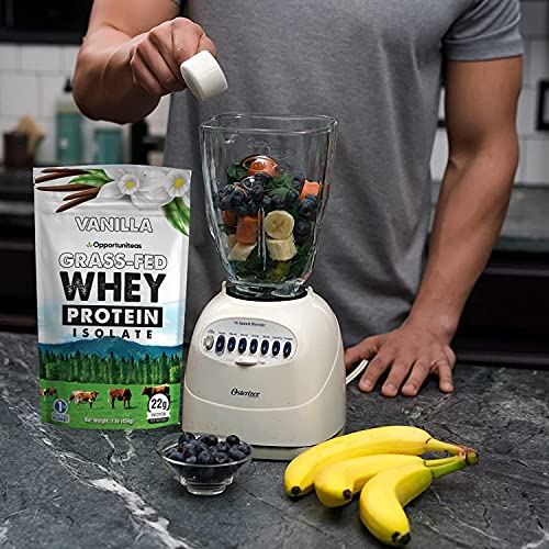 Vanilla Whey Protein Powder - Grass Fed Whey Isolate + Real Sugar & Vanilla Flavor - Perfect for Shakes, Smoothies, Drinks, Cooking & Baking - Non GMO & Gluten Free - 1 lb