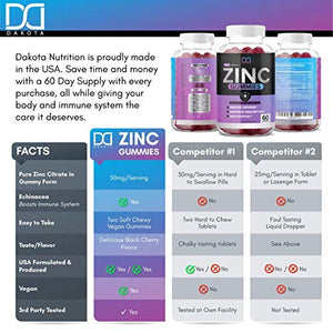 (120 Gummies) Zinc 50mg Supplements Chewable Gummies w Vitamin D3 Echinacea Vitamins for Adults Kids, Zinc Gummy Immune Support Alternative