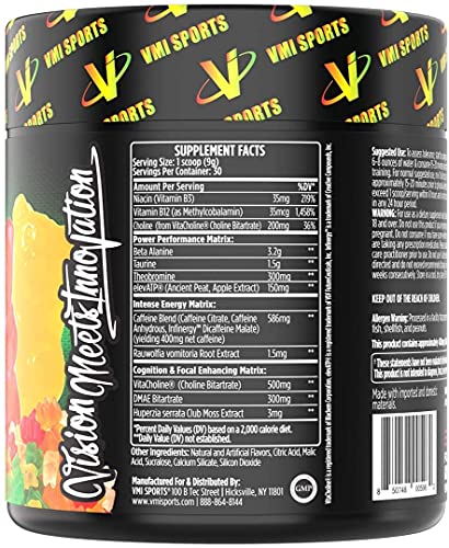 VMI Sports | K-XR Pre-Workout Energy Powder | Intense Energy Pre-Workout Drink for Men and Women| Creatine-Free | Enhanced Focus and Increased Endurance | Pre-Workout Powder (Gummy Bear, 30 Servings)