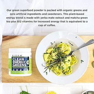 BIOHM Clean Energy Greens and Super Greens Superfood Powder Bundle - All Natural Energy Made with Probiotics, Digestive Enzymes, and 20 Organic Green Whole Foods (with Wheatgrass) - Non-GMO