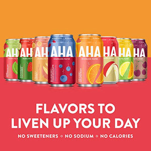 AHA Sparkling Water, Citrus + Green Tea Flavored Water, with Caffeine & Electrolytes, Zero Calories, Sodium Free, No Sweeteners, 12 fl oz, 8 Pack