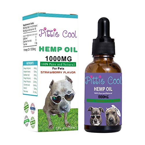 Pittie Cool Hemp Oil for Pets, Strawberry Flavor, 1000MG, Natural, Hips & Joints, Calming, Anxiety