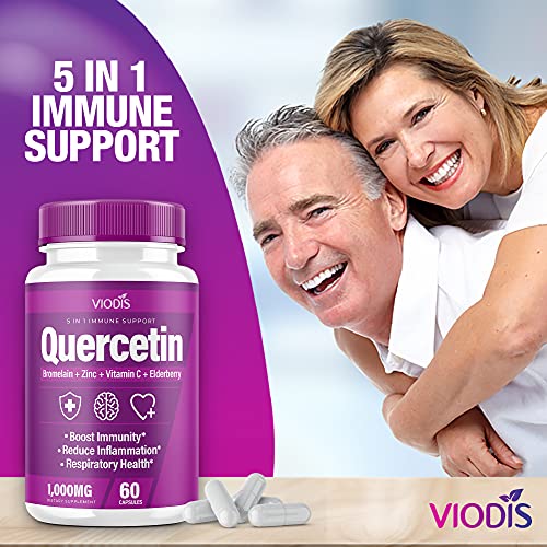 (2 Pack) Quercetin with Bromelain Vitamin C Zinc Elderberry 1000mg Immune System Booster, Lung Support Supplement for Adults Kids - Immunity Defense (120 Capsules)