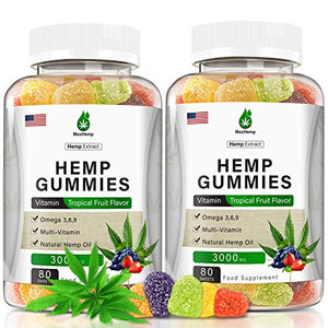 (2 Pack) High Potency Hemp Gummies for Pain Relief and Inflammation - 3,000mg Hemp Gummies Extra Strength Anxiety - Sleep, Stress, Mood, Focus & Energy - Organically USA Zero cbd