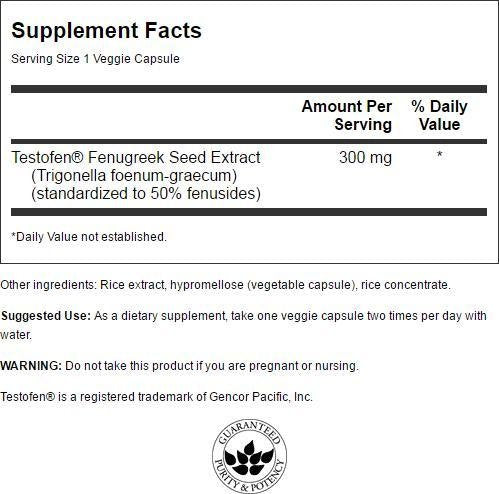 Swanson Testofen Fenugreek Extract - Ayurvedic Herbal Supplement Promoting Hormone Support for Men and Women - (60 Veggie Capsules, 300mg Each)