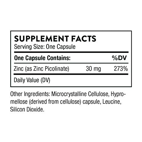 Thorne Research - Zinc Picolinate 30 mg - Well-Absorbed Zinc Supplement for Growth and Immune Function - 60 Capsules
