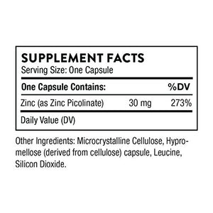 Thorne Research - Zinc Picolinate 30 mg - Well-Absorbed Zinc Supplement for Growth and Immune Function - 60 Capsules
