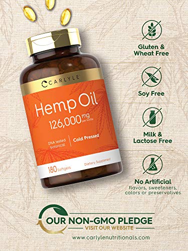 Hemp Oil Capsules | 126,000 mg | 180 Softgels | Non-GMO, Gluten Free | by Carlyle