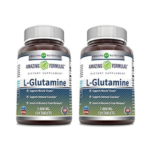 Amazing Formulas L Glutamine 1000mg Tablets (Non-GMO,Gluten Free) - Promotes Workout Recovery, Supports The Immune System & Muscle Maintenance (120 Count (Pack of 2))