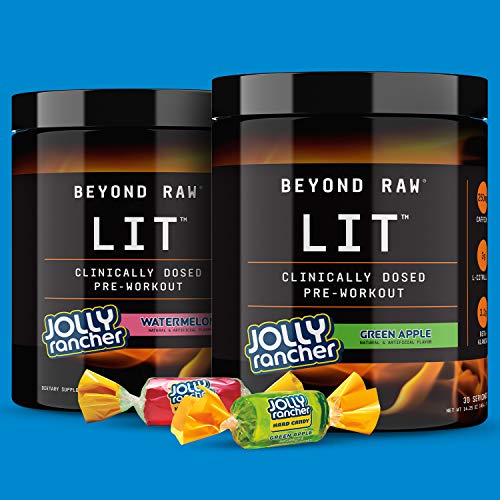 Beyond Raw LIT | Clinically Dosed Pre-Workout Powder | Contains Caffeine, L-Citruline, and Beta-Alanine, Nitrix Oxide and Preworkout Supplement | Jolly Rancher Watermelon | 30 Servings