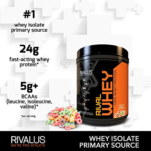 Rivalus Rivalwhey – Fruity Cereal 1lb - 100% Whey Protein, Whey Protein Isolate Primary Source, Clean Nutritional Profile, BCAAs, No Banned Substances, Made in USA