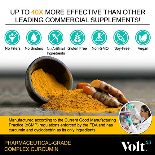 Volt03 Pharmaceutical-Grade Turmeric Curcumin Capsules | Curcumin Supplement with Anti-Aging Benefits | 60-Day Supply | Natural Anti-Inflammatory and Antioxidant for Immune Support | 400 mg