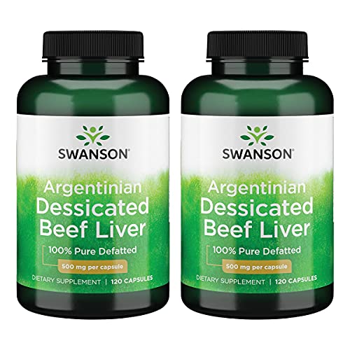 Swanson Argentinian Desiccated Beef Liver - 100% Pure Defatted 500 mg 120 Caps 2 Pack