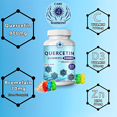 Quercetin Gummies - Quercetin with Bromelain Vitamin C + Zinc Vitamin D3 – Chewable Quercetin 900mg Supplements - Quercetin for Kids and Adults (3)