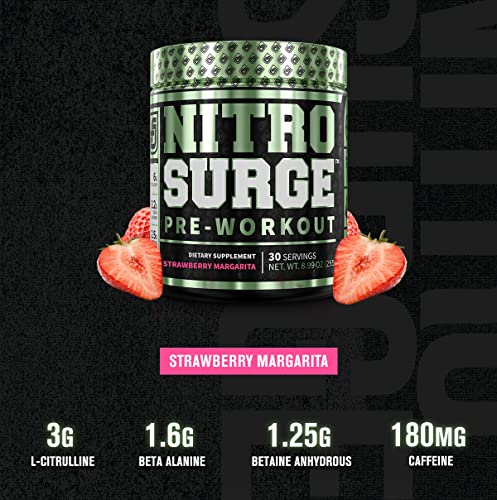 NITROSURGE Pre Workout Supplement - Endless Energy, Instant Strength Gains, Clear Focus, Intense Pumps - Nitric Oxide Booster & Powerful Preworkout Energy Powder - 30 Servings, Strawberry Margarita