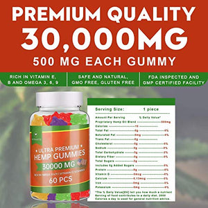 Hemp Gummies 30000MG - 100% Natural Hemp Oil Infused Gummies for Pain, Anxiety, Stress & Inflammation Relief, Promotes Sleep & Calm Mood