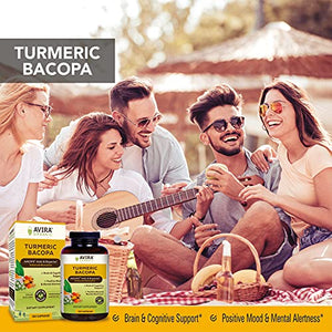 Avira Organic Turmeric Bacopa - Super Fusion with Amla, Curcumin & Bioperine, Support Positive Mood, Cognitive & Mental Alertness, Enhanced Absorption, Vegan, Non-GMO, Max Strength-1462mg Per Day