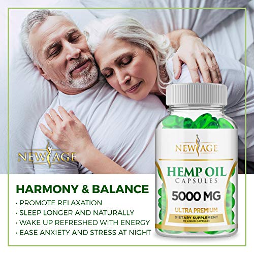 Hemp Oil Capsules Pills - 2 Pack - 5000 Hemp Extract - Natural Sleep & Mood Support - Made in The USA - Maximum Value - Rich in Omega 3,6,& 9