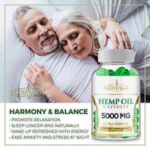 Hemp Oil Capsules Pills - 2 Pack - 5000 Hemp Extract - Natural Sleep & Mood Support - Made in The USA - Maximum Value - Rich in Omega 3,6,& 9