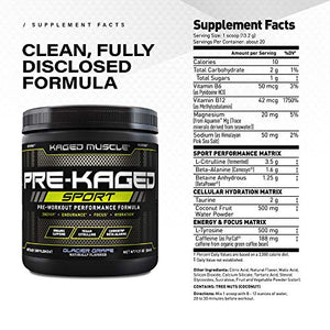 Kaged Muscle Pre Workout Powder; Kaged Muscle Pre-kaged Sport, Glacier Grape, 20 Servings., Glacier Grape, 9.31 Ounce