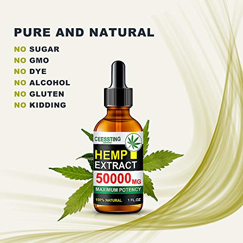 Envisha Hemp Oil - 50000mg of Organic Hemp Seed Extract - Rich in Vitamin & amp; Omega - 100% Natural Hemp Drops - Help Sleep