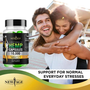 Hemp Capsules - 10,000 Hemp Extract - Pain, Stress Relief - Natural Sleep & Mood Support - Made in The USA - Maximum Value - Rich in Omega 3,6,& 9