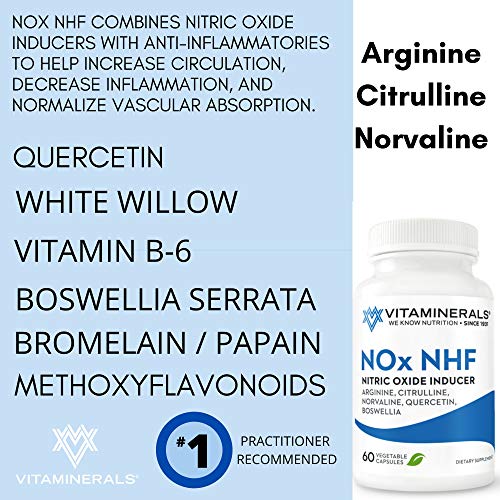 VITAMINERALS 122 NOx NHF Nitric Oxide Support + Quercetin, Enzymes and more, 60 Veggie caps