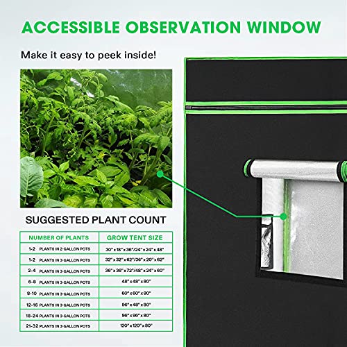 VIVOSUN 48” x 48” x 80” Hydroponic Mylar Grow Tent with Observation Window and Floor Tray for Indoor Growing – 4’ x 4’