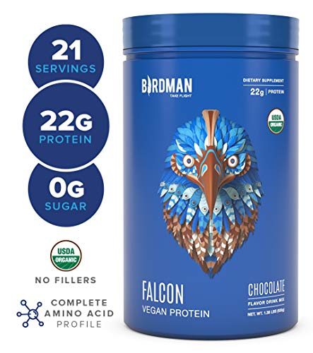 Birdman Falcon Protein Premium Vegan Protein Powder, Plant-Based, Certified Organic, Kosher, Non Dairy, Keto-Friendly, Gluten Free, Chocolate Flavor, 21 Servings 1.38lb (Packaging May Vary)