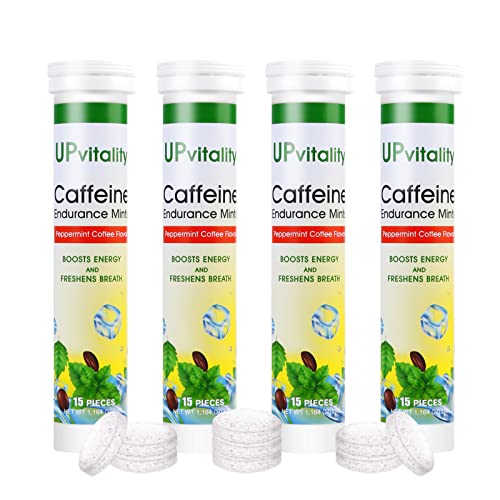 Upvitality Sugar Free Caffeine Mints-100mg Caffeine & Vitamin B Caffeine Gum, Boost Energy and Focus & Stay Awake Energy Gum,1 Mint Replaces 1 Coffee, Caffeine Candy & Gummies, Chews.(4 Pack,60 Mints)