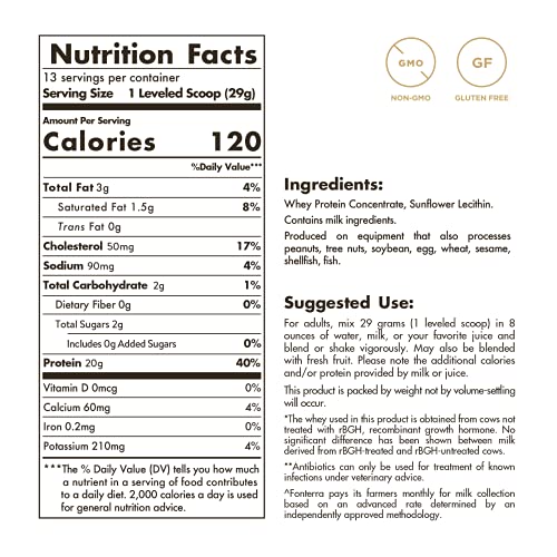 Solgar Grass Fed Whey to Go Protein Powder Unflavored, 11.2 oz - 20g of Grass-Fed Protein from New Zealand Cows - Great Tasting & Mixes Easily - Supports Strength & Recovery - Non-GMO, 13 Servings