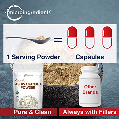 Pure Organic Ashwagandha Root Powder,1.5 Pound (1 Year Supply), with Active Withanolides, Adaptogenic Ayurvedic Herbal Supplements for Stress Relief and Mood Balancing, No GMO, India Origin