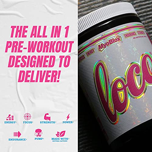 MyoBlox LOCO® Pre-Workout Nitric Oxide Booster | Supports Muscle Pumps & Enhanced Vascularity | for Energy, Focus & Intensity | 400mg of Natural Caffeine per Scoop (Watermelon Candy)