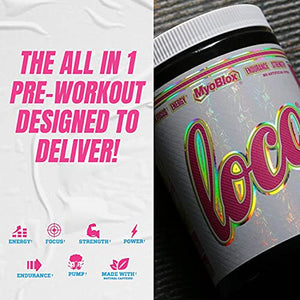 MyoBlox LOCO® Pre-Workout Nitric Oxide Booster | Supports Muscle Pumps & Enhanced Vascularity | for Energy, Focus & Intensity | 400mg of Natural Caffeine per Scoop (Watermelon Candy)