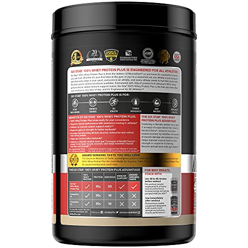 Whey Protein Powder + Immune Support | Six Star Whey Protein Plus | Whey Protein Isolate & Peptides + Muscle Builder | Lean Protein Powder for Muscle Gain & Recovery | Vanilla, 2 lbs