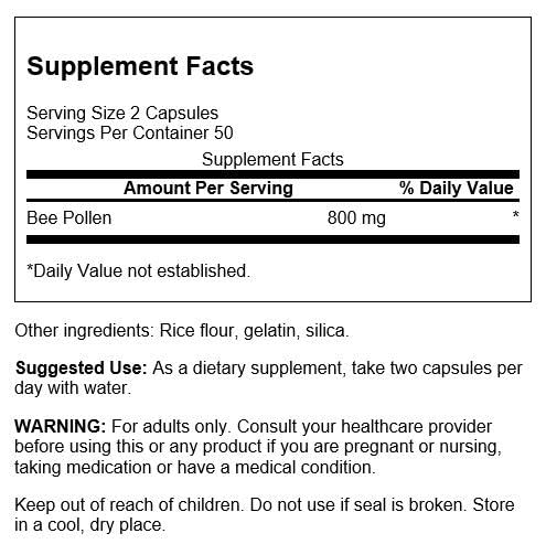 Swanson Bee Pollen 400 Milligrams 100 Capsules (3 Pack)