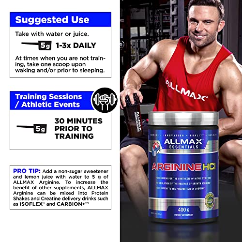 ALLMAX Nutrition Arginine, L - Arginine Powder for Men and Women, Provides Cardiovascular Support & Muscle Growth, Helps Improve Synthesis of Nitric Oxide & Blood Flow, 400 grams