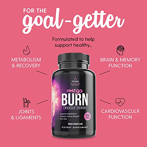 StudioFit Omega Burn Muscle Toner for Women | MCT Oil, L-Carnitine, CLA, Fish Oil & Flaxseed Oil Omegas | Healthy Metabolism, Heart & Joint Function Support | Packaging May Vary | 30 Serv, 60 Softgels