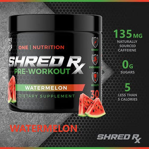 Shred Rx Pre Workout Powder with High-Dose Energy, Focus, Strength, and Endurance – Sugar Free Sport Preworkout for Men & Women – 135mg Caffeine & Creatine Supplement - 30 Servings (Watermelon)