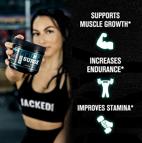 PUMPSURGE Caffeine Free Pump & Nootropic Pre Workout Supplement - Non Stimulant Preworkout Powder & Nitric Oxide Booster - 20 Servings, Blue Raspberry Flavor