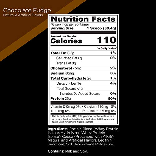 Rule One Proteins, R1 Protein - Chocolate Fudge, 25g Fast-Acting, Super-Pure 100% Isolate and Hydrolysate Protein Powder with 6g BCAAs for Muscle Growth and Recovery, 5 Pounds, 76 Servings
