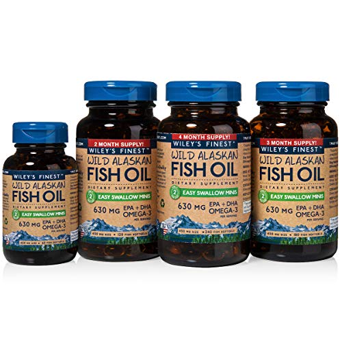 Wild Alaskan Omega-3 Fish Oil - Easy Swallow Minis 2X Double Strength 630mg EPA + DHA Natural Supplement 240 Mini Softgels